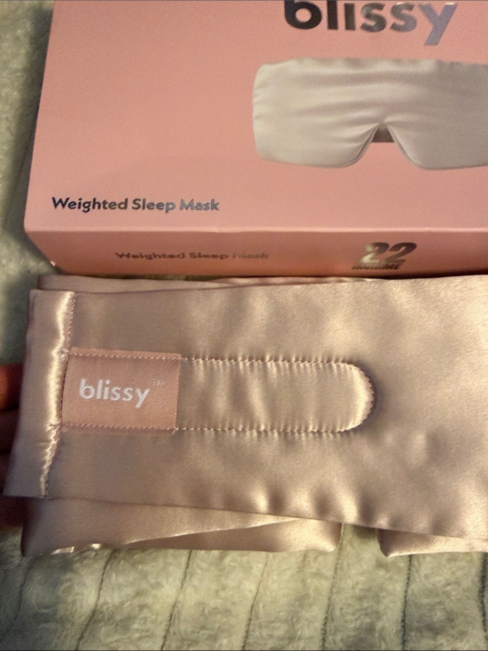 Blissy Satin Weighted Sleep Mask in Light Pink - Picture 3 of 3